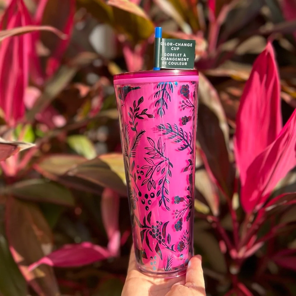 New Starbucks 2022 Holiday Woodland Pink Red Lace Color Change Tumbler - Picture 1 of 3